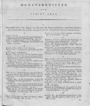 Monatsregister vom Juli 1825
