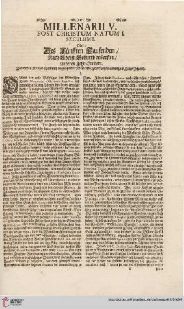 Millenarii V. post Christum natum I. Seculum II.