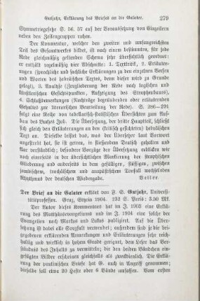 279-281 [Rezension] Gutjahr, Franz Seraph, Der Brief an die Galater