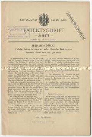 Patentschrift einer Zylinder-Reibungskupplung mit außen liegenden Bremsbacken, Patent-Nr. 38171