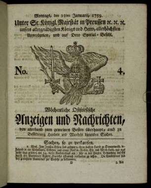 No. 4. Montags, den 22ten Januarii, 1759.