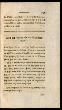 Von der Aussprache der Englischen Wörter.