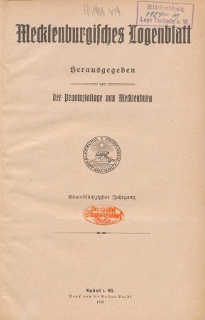 51.1922/23: Mecklenburgisches Logenblatt
