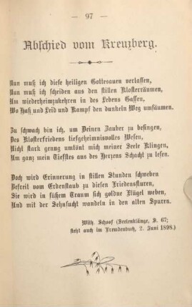 Abschied vom Kreuzberg. [Gedicht]
