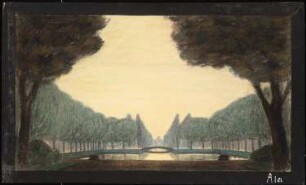 Osterholzer Friedhof, Bremen: Perspektivische Ansicht mit Blick über die zentrale Wasserachse