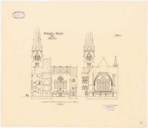 Evangelische Golgathakirche, Berlin-Mitte: Längsschnitt, Teilquerschnitt 1:200