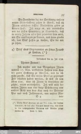 4) Brief eines Ungenannten an seinen Freund zu London.