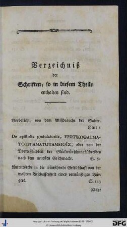 Verzeichniß der Schriften, so in diesem Theile enthalten sind.