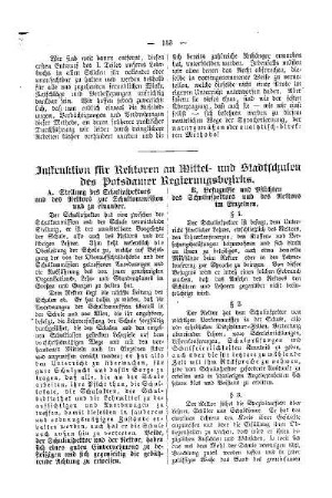 Instruktionen für Rektoren an Mittel- und Stadtschulen des Potsdamer Regierungsbezirkes