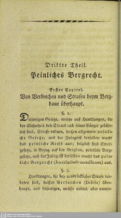Dritter Theil. Peinliches Bergrecht