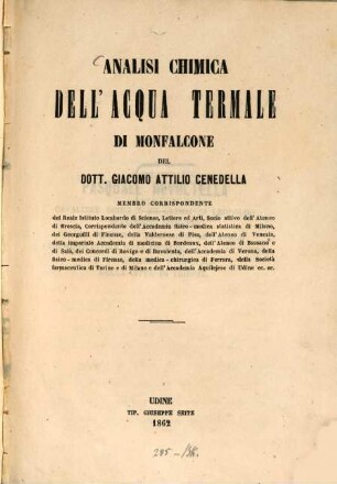 Analisi chimica dell'acqua termale di Monfalcone