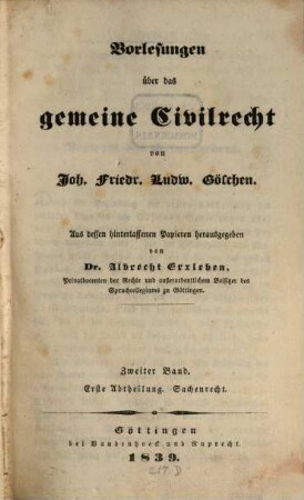 Vorlesungen über das gemeine Civilrecht, 2,1. Sachenrecht