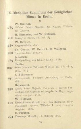 IX. Medaillen-Sammlung der Königlichen Münze in Berlin