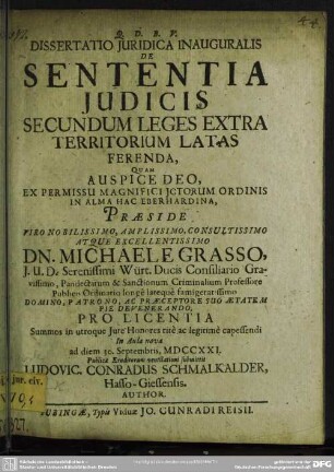 Dissertatio Iuridica Inauguralis De Sententia Iudicis Secundum Leges Extra Territorium Latas Ferenda