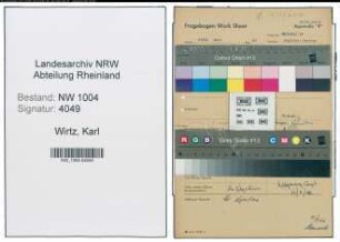 Entnazifizierung Karl Wirtz , geb. 22.09.1897 (Kaufmann)