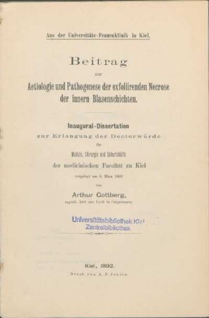 Beitrag zur Aetiologie und Pathogenese der exfoliirenden Necrose der innern Blasenschichten