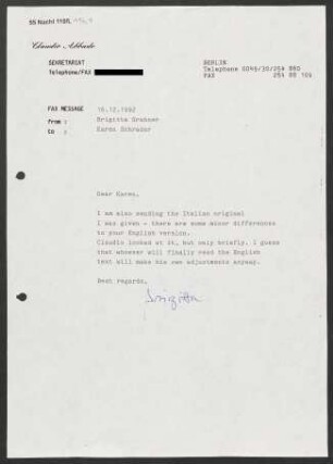 Brief an Karen Schrader, 16.12.1992