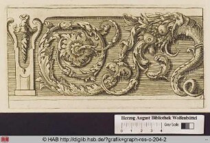 Entwurf für einen Fries mit reichem Akanthusblattwerk, einem Füllhorn und einer Akanthusrose neben Beschlagwerk.
