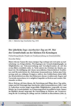 Der jährliche Inge-Auerbacher-Tag am 9. Mai der Grundschule an der Kleinen Elz Kenzingen.