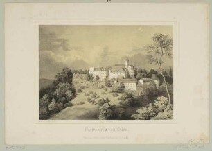 Das Schloss Hartenstein südöstlich von Zwickau (heute Ruine) von Süden, aus dem Album der Obererzgebirgischen Staats-Eisenbahn