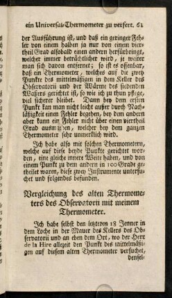 61-70, Vergleichung des alten Thermometers des ...; ...