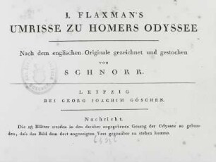 Titelblatt : J. Flaxman's Umrisse zu Homers Odyssee. Leipzig: Georg Joachom Göschen, o. J. Titelblatt. 126 x 170 mm. Dresden: SLUB Lit.Grec.A.356.m