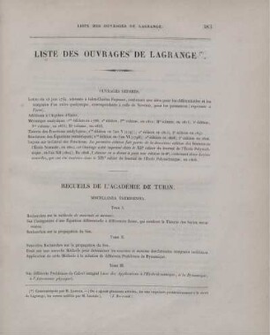 Liste Des Ouvrages De Lagrange.