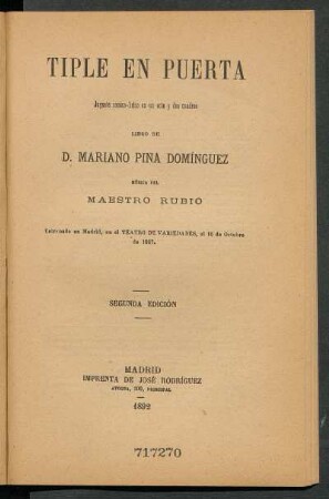Tiple en puerta : juguete cómico-lírico en un acto y dos cuadros