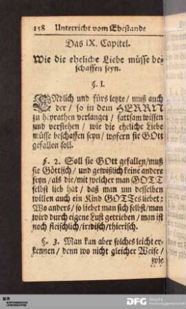 Das IX. Capitel. Wie die eheliche Liebe müsse beschaffen seyn.