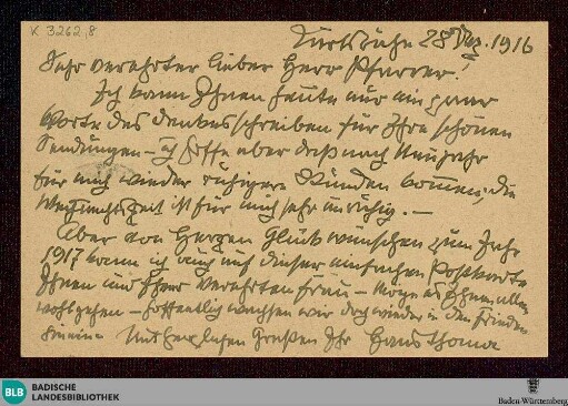 Brief von Hans Thoma an Karl Anton vom 28.12.1916 - K 3262, 8
