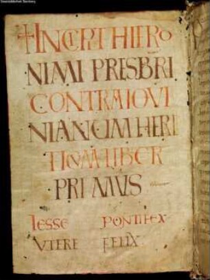 Hieronymus, Contra Iovinianum. Rufinus, Expositio symboli - Staatsbibliothek Bamberg Msc.Patr.86