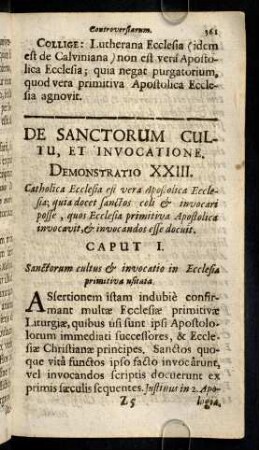 361-377, De Sanctorum Cultu, Et Invocatione. Demonstratio XXIII. Cap. I. - III.