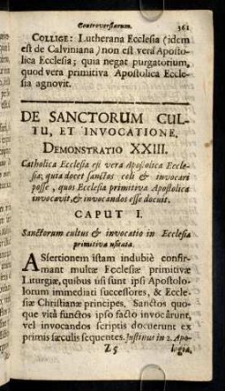 361-377, De Sanctorum Cultu, Et Invocatione. Demonstratio XXIII. Cap. I. - III.