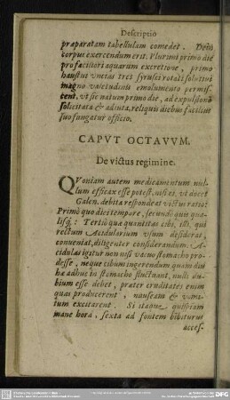 Caput Octavum. De victus regimine