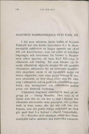 Agathon Hammarskjöld Och Karl XII.