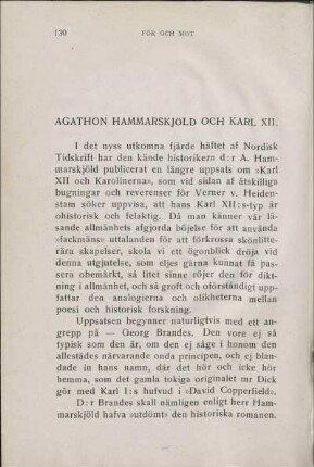 Agathon Hammarskjöld Och Karl XII.