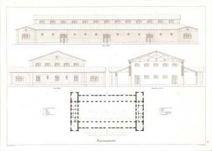 Beyschlag, Franz Xaver; Schrannengebäude - Grundriss, Ansichten
