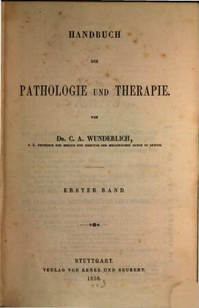 Handbuch der Pathologie und Therapie. 1