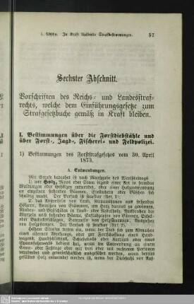 Sechster Abschnitt. Vorschriften des Reichs- und Landesstrafrechts, welche dem Einführungsgesetze zum Strafgesetzbuche gemäß in Kraft bleiben