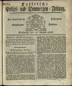 Nr. 65, Mittwoch, den 14ten August 1816
