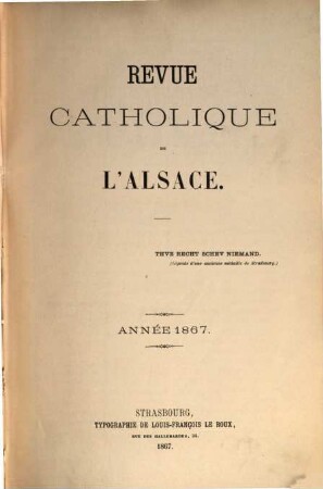 Revue catholique d'Alsace. 1867 = T. 9