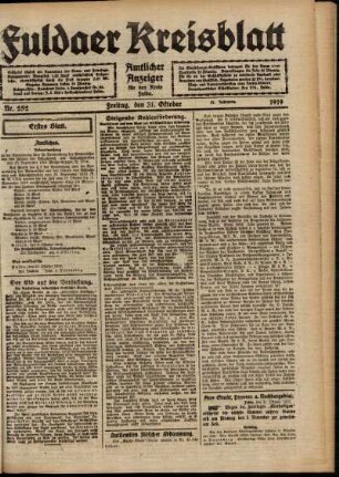 Erste Ausgabe vom Freitag, den 31. Oktober 1919.