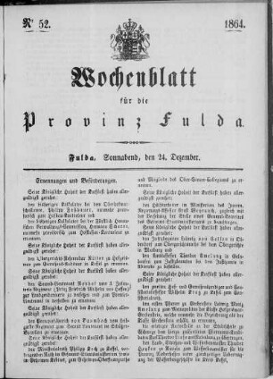 Nr. 52, Ausgabe vom 24. Dezember 1864