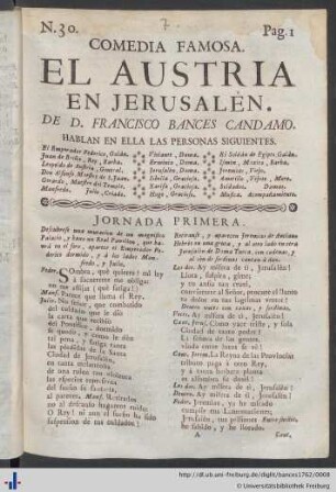 Comedia Famosa: El Austria En Jerusalén.