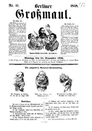 Berliner Grossmaul. Humoristisch=satyrische Zeitschrift. N[umer]o 11.