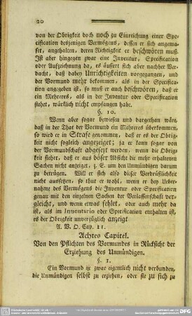 Achtes Capitel. Von den Pflichten des Vormundes in Rücksicht der Erziehung des Unmündigen