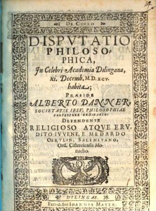 De coelo disputatio philosophica