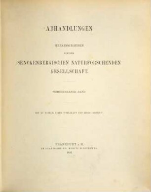 Abhandlungen der Senckenbergischen Naturforschenden Gesellschaft. 17. 1892