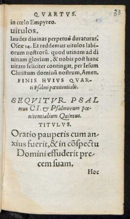 Sequitur Psalmus CI. et Psalmorum poenitentialium Quintus.
