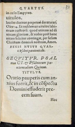 Sequitur Psalmus CI. et Psalmorum poenitentialium Quintus.